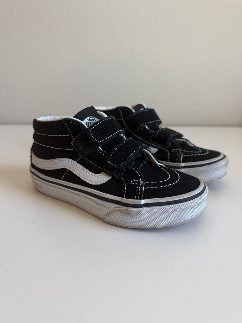Vans Kids Black and White High-Top Velcro Skate Sneakers